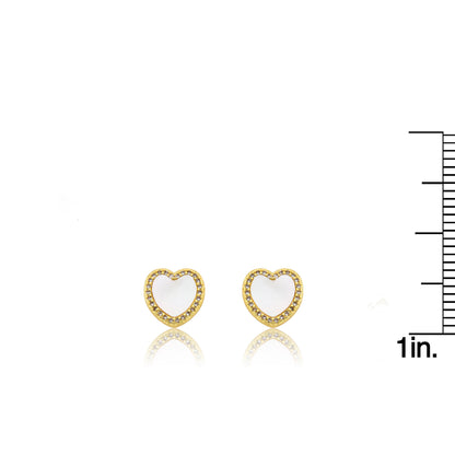 LMTS Classic! Mother Of Pearl Heart Cz Frame Stud Earring