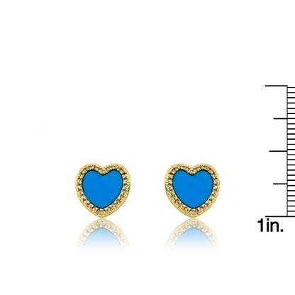 LMTS Classic! Turquoise Heart Cz Frame Stud Earring