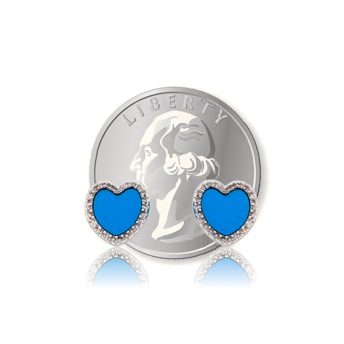 LMTS Classic! Turquoise Heart Cz Frame Stud Earring
