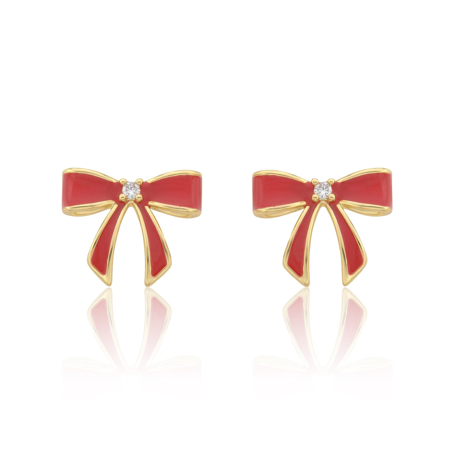 LMTS Classic! 14k Gold Plated Cz Center Enamel Bow Stud Earring