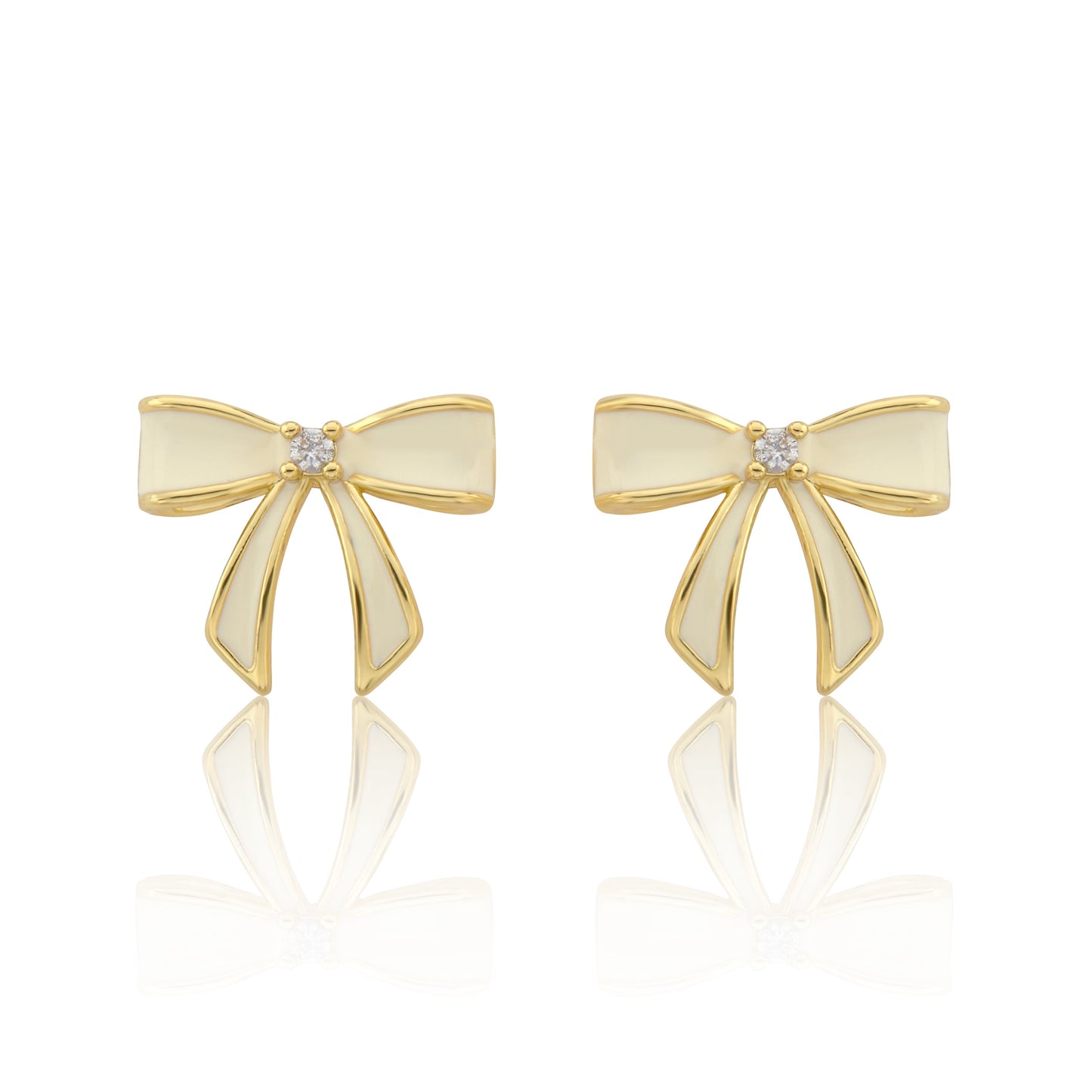 LMTS Classic! 14k Gold Plated Cz Center Enamel Bow Stud Earring