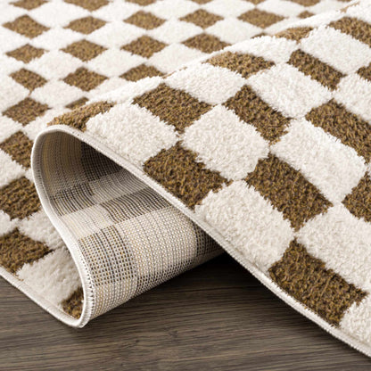 Lajos Brown Checkered Shag Rug - Clearance