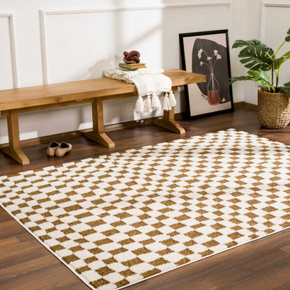 Lajos Brown Checkered Shag Rug - Clearance