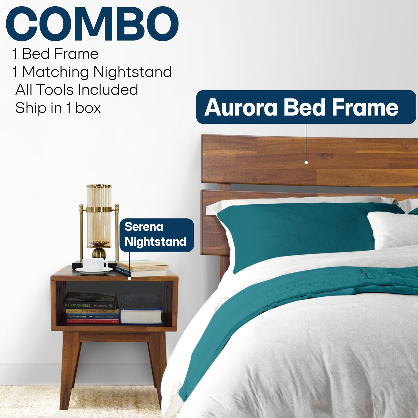 Aurora Solid Wood Bed Frame