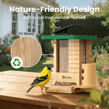 Birdfy Feeder Wood - Wooden Smart Bird Feeder with Camera