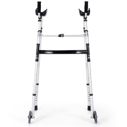 Folding Height Adjustable Walking Frame with Armrest Support-Silver