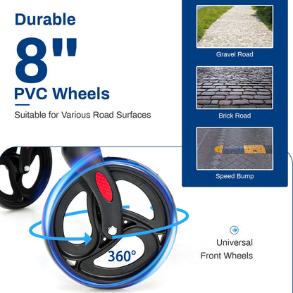 Folding Rollator Walker with 8-inch Wheels and Seat-Navy