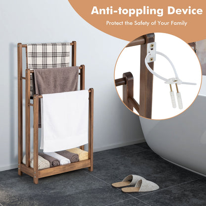 Freestanding Towel Rack 3-Bar Hand Towel Drying Stand with Bottom Storage Shelf