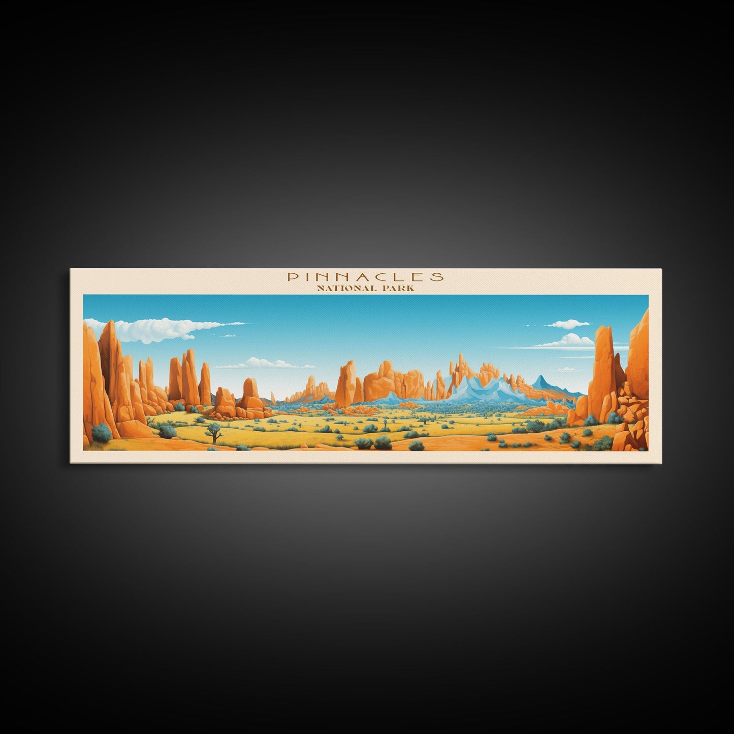 Pinnacles National Park Panoramic Califorrnia Travel Art, National Park Print, Minimalist Travel Art, Midcentury Modern Style Landscape