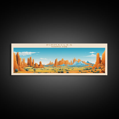 Pinnacles National Park Panoramic Califorrnia Travel Art, National Park Print, Minimalist Travel Art, Midcentury Modern Style Landscape