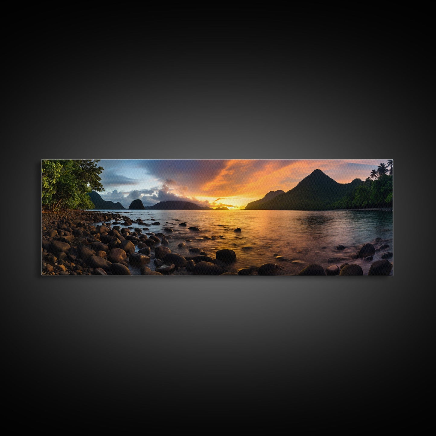 Photographic Panoramic of American Samoa National Park, Sunset Photography, National Park Art, Framed Canvas Print, Landscape Photography