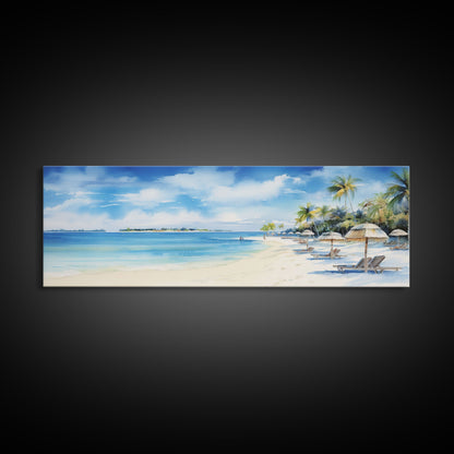 The Joy Of The Beach, Framed Canvas Print, Handmade Wall Art, Extra Large Minimalist Swimming Decor, Abstract Oil Painting, Panoramic Art