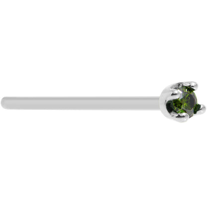 Solid 14K White Gold 1.5mm Genuine Green Diamond Nose Ring