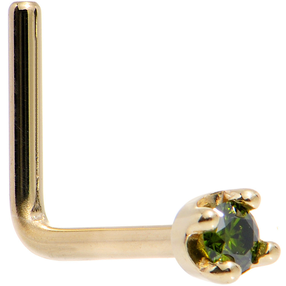 Solid 14K Yellow Gold 1.5mm Genuine Green Diamond Nose Ring
