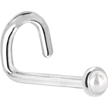 Solid 14K White Gold 2mm Cultured Pearl Nose Ring