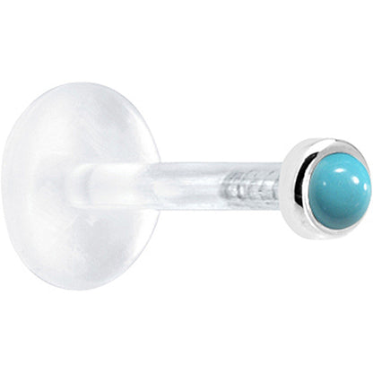 16G 1/4 Solid 14K White Gold 2mm Genuine Turquoise Bioplast Tragus Earring Stud