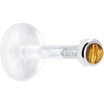 16G 1/4 Solid 14K White Gold 2mm Genuine Tiger Eye Bioplast Tragus Earring Stud