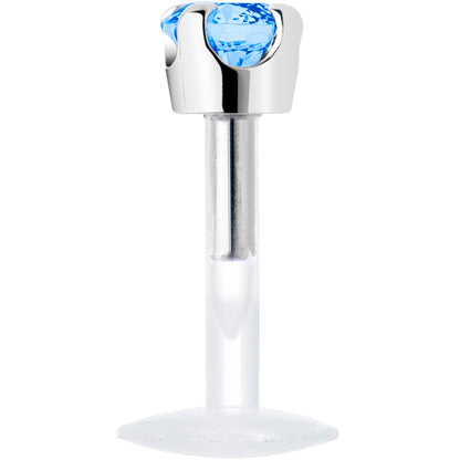 16G 1/4 Solid 14K White Gold 3mm Plexi Blue Cubic Zirconia Bioplast Tragus Earring Stud