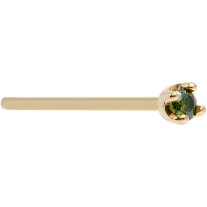 Solid 18K Yellow Gold 1.5mm Genuine Green Diamond Nose Ring