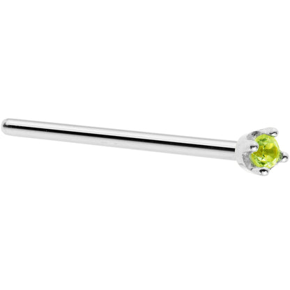 Solid 18K White Gold 1.5mm Genuine Peridot Nose Ring