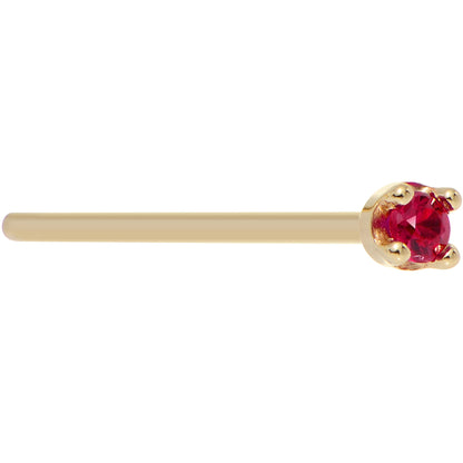 Solid 18K Yellow Gold 1.5mm Diamond Cut Genuine Ruby Nose Ring