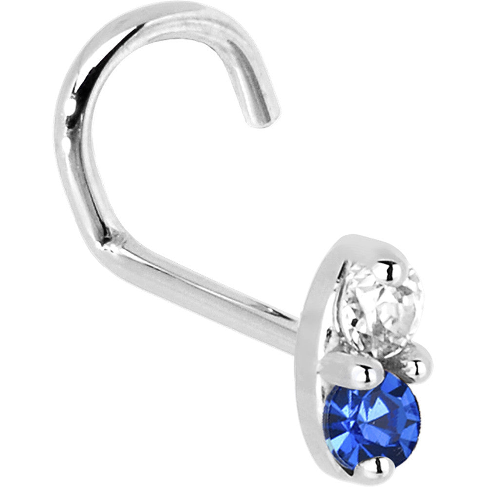 14k White Gold 1.5mm Genuine Blue Sapphire Diamond Marquise Nose Ring