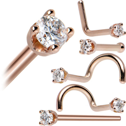 14K Rose Gold 2mm Genuine Diamond Nose Ring