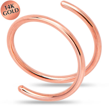 14k Solid Rose Gold Double Hoop Nose Spiral Nose Ring