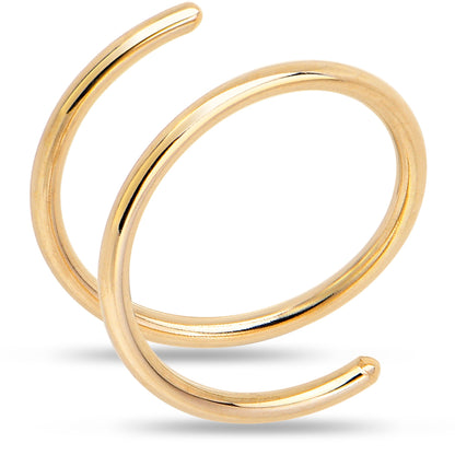 Double Hoop Nose Solid 14k Yellow Gold Spiral Nose Ring 20G 8mm Right