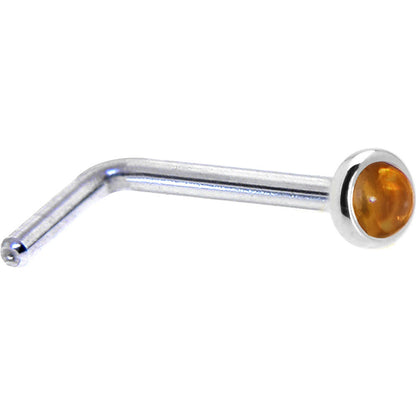 Solid 14K White Gold 2mm Genuine Citrine Saffron Nose Ring