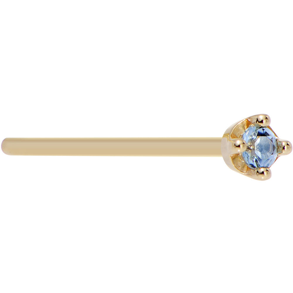 Solid 14K Yellow Gold 1.5mm Genuine Topaz Nose Ring