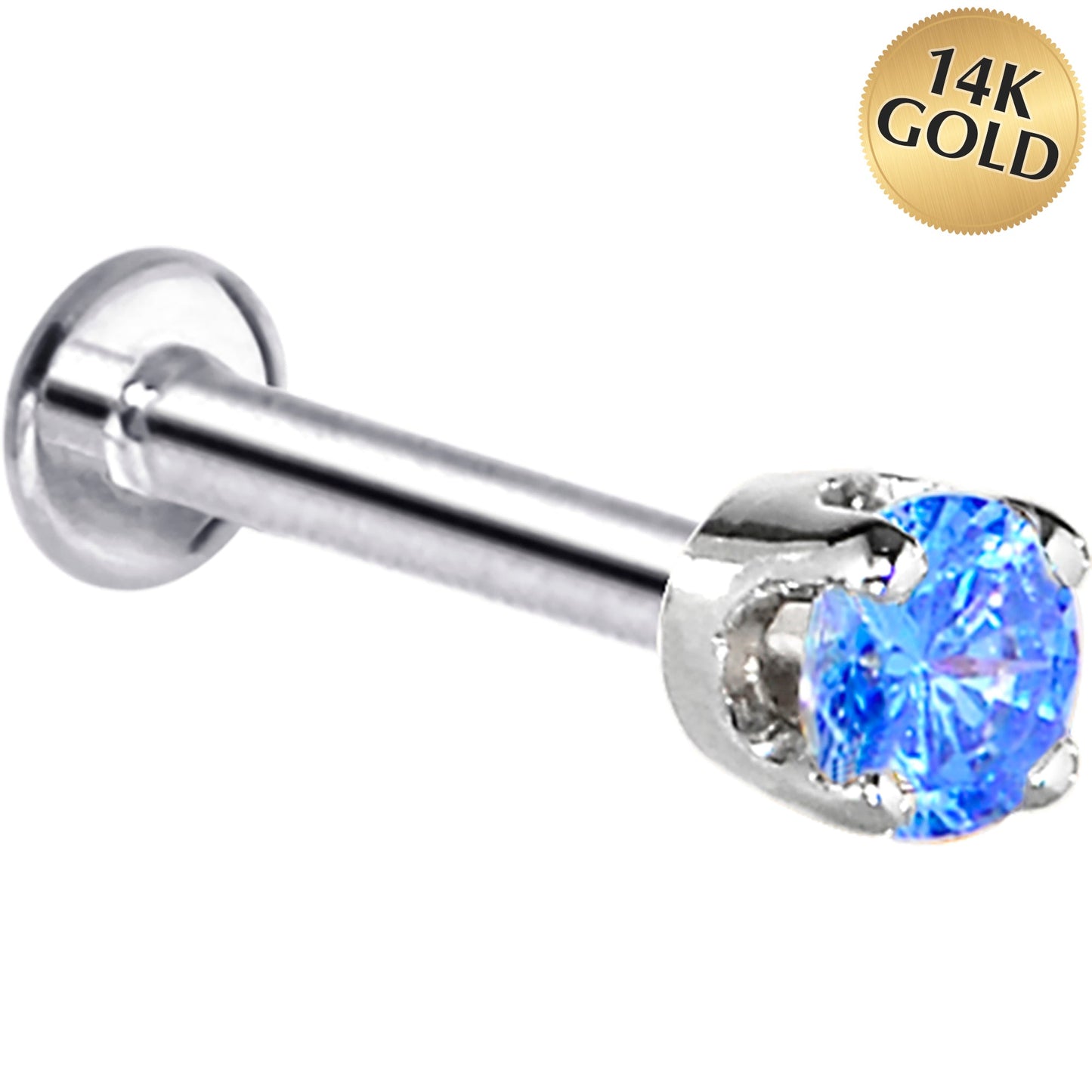 16G Solid 14K White Gold 3mm Arctic Cubic Zirconia Tragus Earring Stud