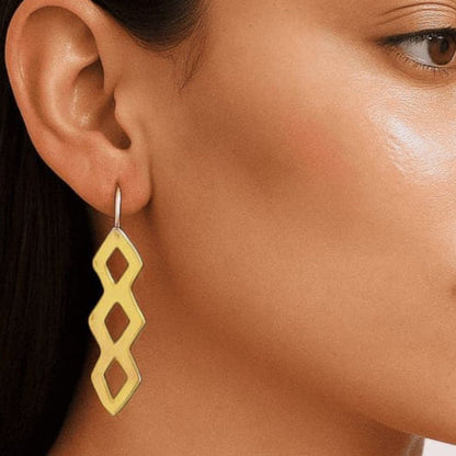 Linked Diamond Lattice Brass Drop Earrings | Chaka