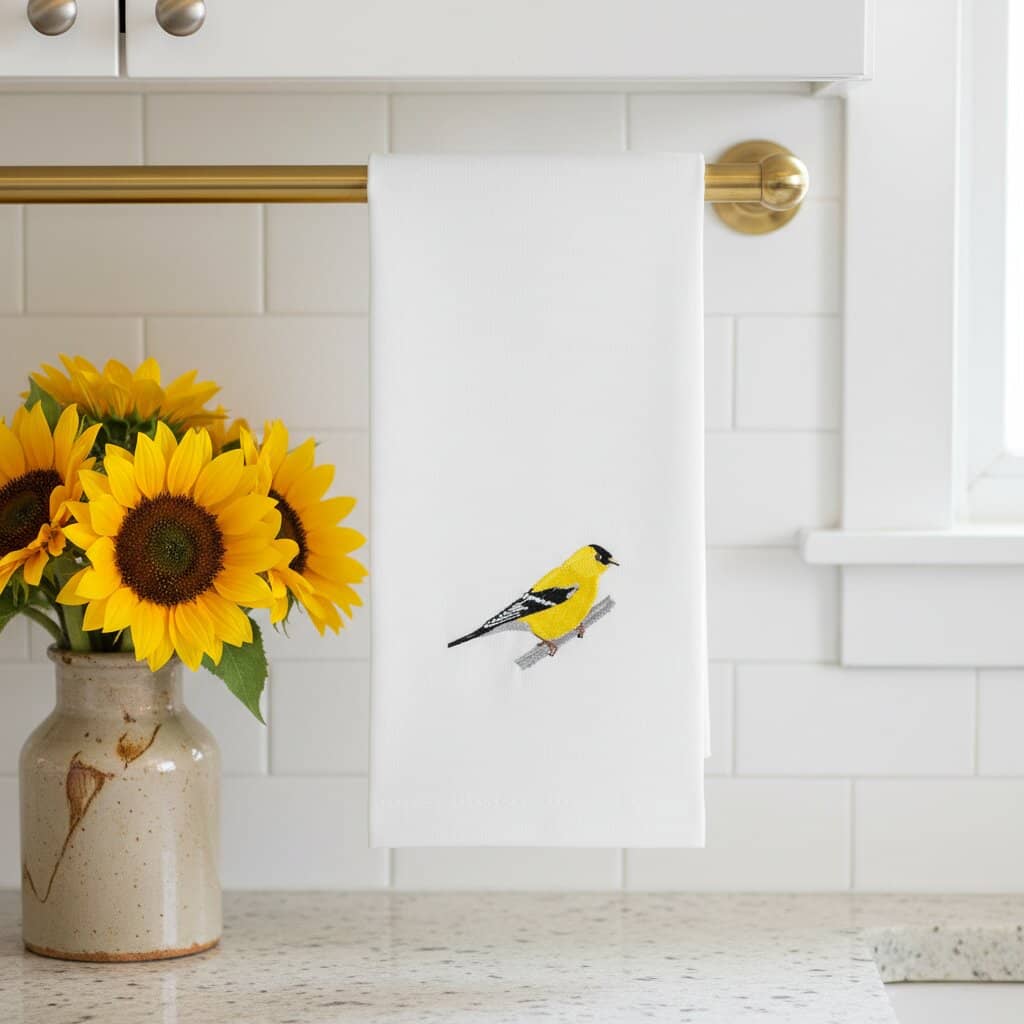 100% Cotton Tea Towels with Bird Embroidery - Kitchen Towels