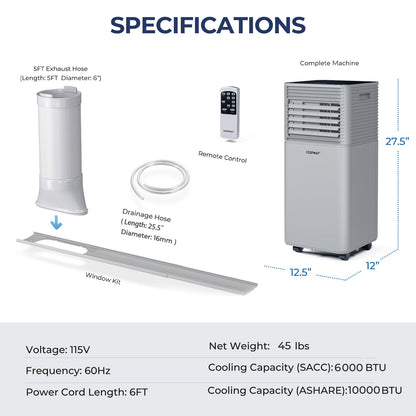 10000 BTU Air Cooler with Fan and Dehumidifier Mode