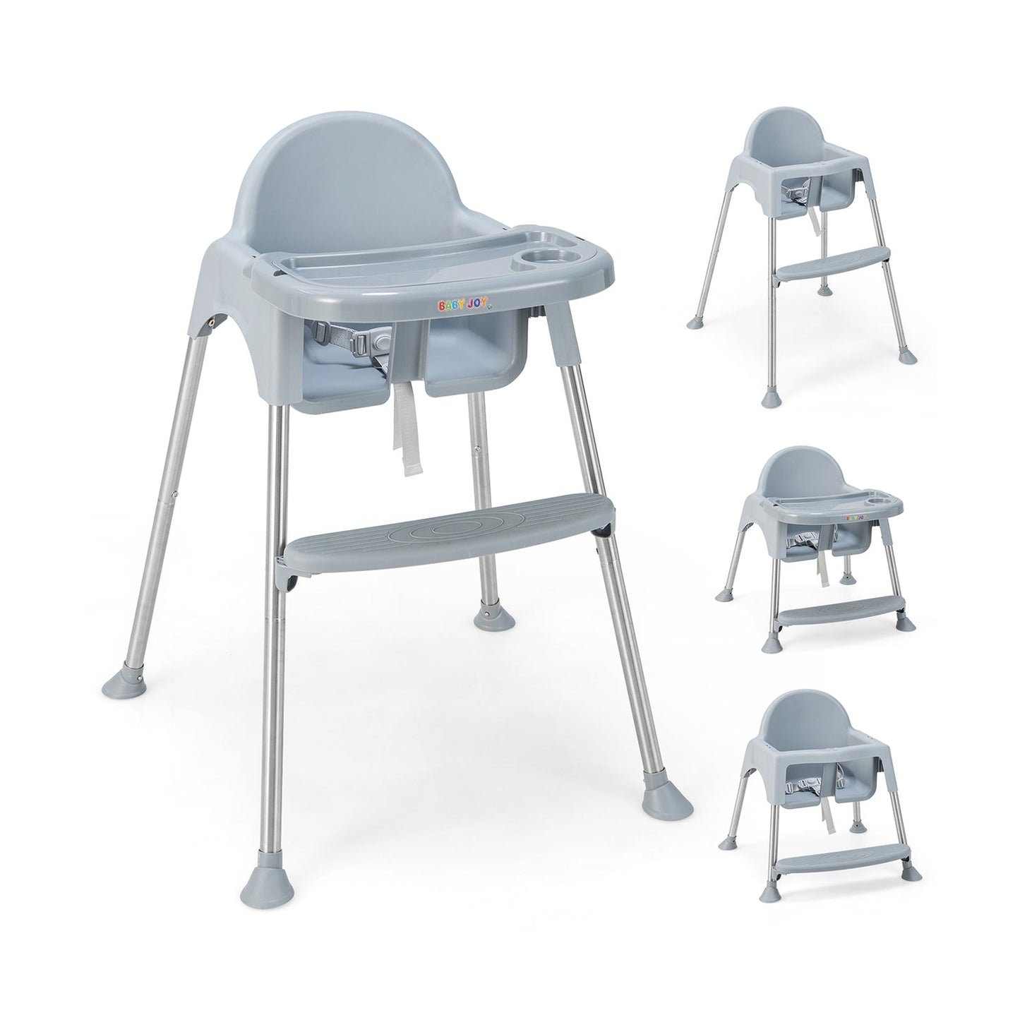 4-in-1 Convertible Baby High Chair with Removable Double Tray-Gray