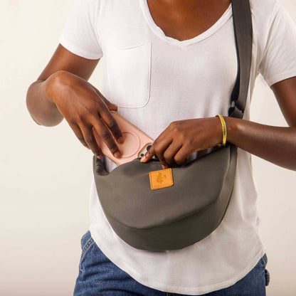 Round Mini Vegan Leather Shoulder Bag - Vegan Leather Purse