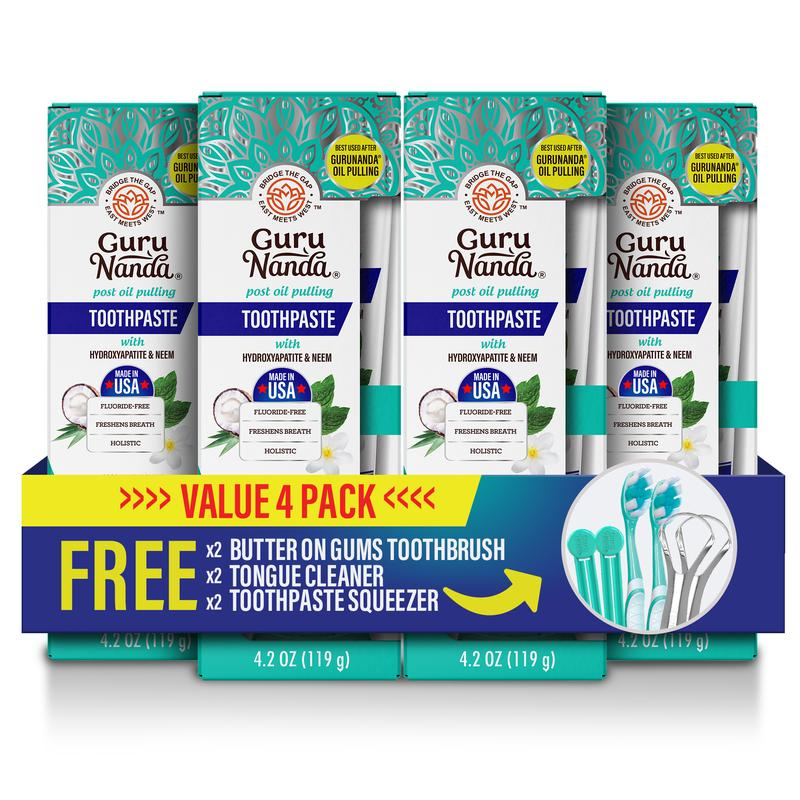 Gurunanda Non Fluoride, Hydroxyapatite, Whitening Toothpaste - Freshens Breath, Fights Plaque - Cocomint Jasmine Neem, 4.2Oz