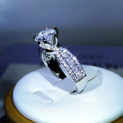 925 Sterling Silver Six-Claw Zircon Ring | Cocktail Party Jewelry for Women