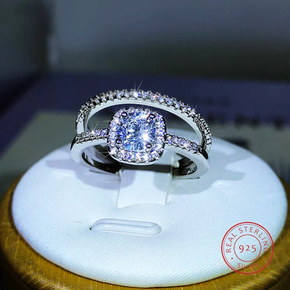 Small Couple Ring Set | 925 Sterling Silver Four-Claw Zircon Wedding Band