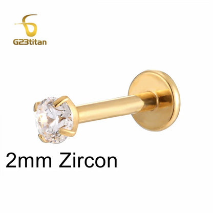 1pc CZ Zircon Titanium Labret Lip Stud 16G | Sensitive Skin Safe Piercing Jewelry