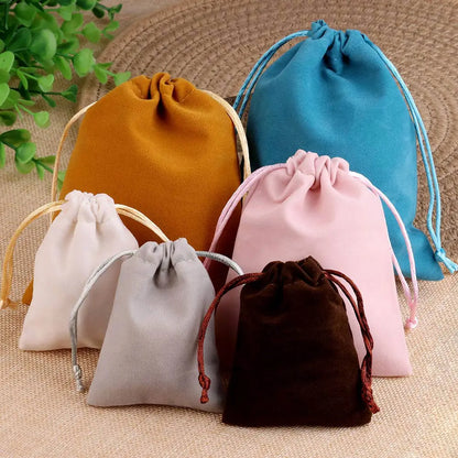 10pcs Drawstring Velvet Jewelry Gift Bags | Soft Plush Multi-Color Pouches for Wedding Christmas Party
