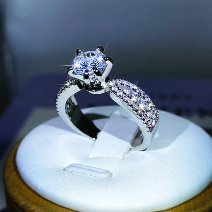 925 Sterling Silver Six-Claw Zircon Ring | Cocktail Party Jewelry for Women