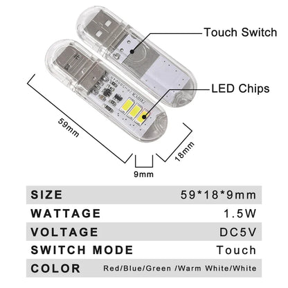 Portable USB LED Book Light | Touch Switch Reading Lamp