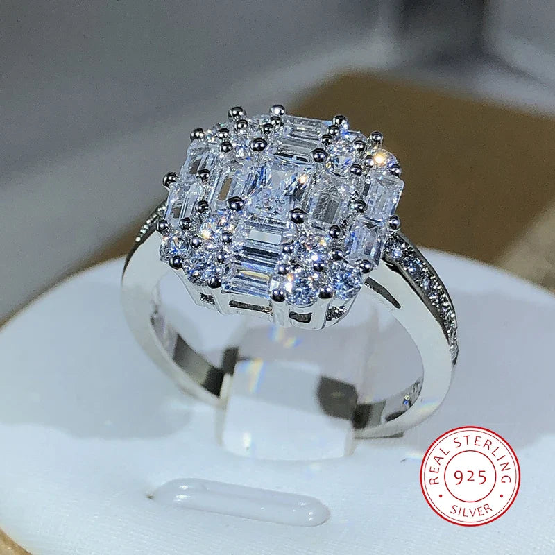 Exquisite Square Zircon Claw Setting Ring | 925 Sterling Silver Fashion Jewelry