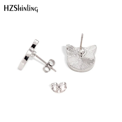 Lovely Cat Face Stud Earrings | Handmade Glass Dome Photo Printed Jewelry for Women