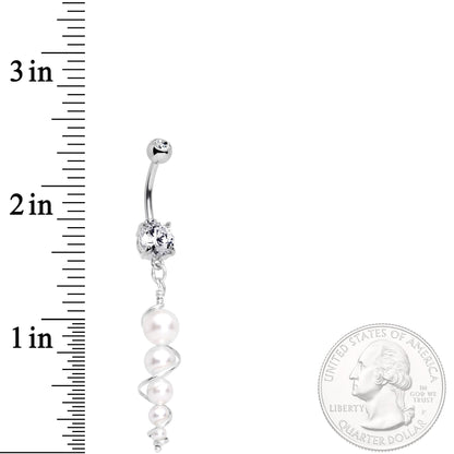Handmade White Orb Dangle Belly Ring Created with Crystals