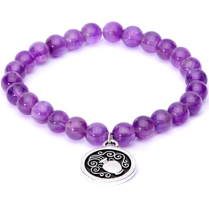 Handmade Lava Stone Amethyst Aquarius Zodiac Bracelet Set of 2
