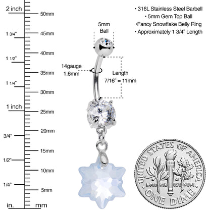 Limited Edition Snowflake Belly Ring Created with Crystals