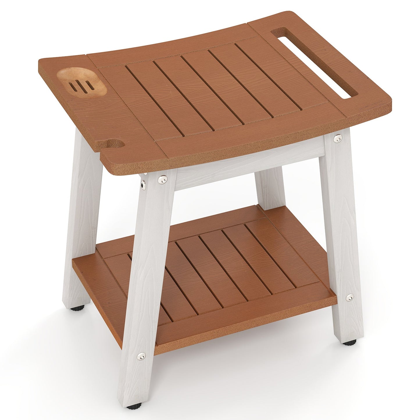 HIPS Shower Bench Seat with Handle Shower Head-Brown & White